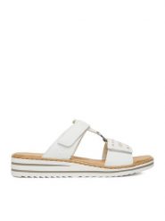 Rieker Klapki CEO-V0636-80 Biały. Białe klapki Rieker, bez wzorów, z materiału, bez obcasa, bez zapięcia. Za 299.99 zł.