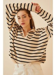 Happiness Istanbul Sweter w kolorze beżowo-czarnym rozmiar: onesize. Brązowe swetry Happiness Istanbul, bez wzorów, ze splotem, bez ramiączek. Za 100.99 zł.