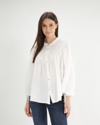 Luźna koszula z bawełny. Białe koszule Unisono, s, bez wzorów, z bawełny, bez kołnierzyka, bez ramiączek. Za 239.00 zł.