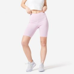 Szorty krótkie fitness damskie Nyamba 520. Czerwone szorty sportowe DOMYOS, bez wzorów, z bawełny, z podwyższonym stanem, na fitness i siłownię. Za 59.99 zł.