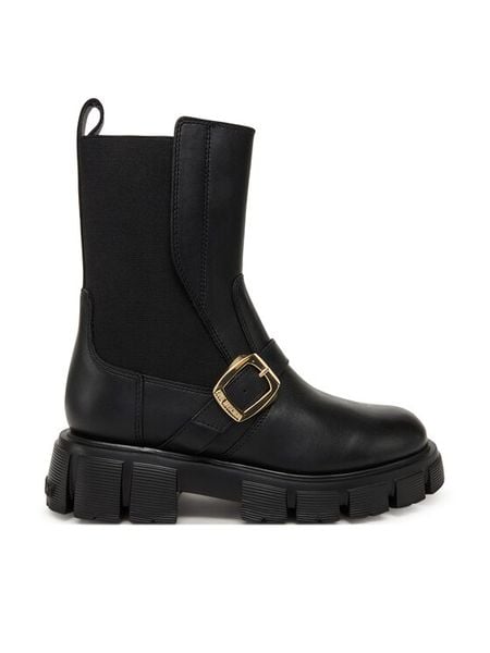 LOVE MOSCHINO Sztyblety JA24105G1NIA000036 Czarny. Czarne botki Love Moschino, bez wzorów, ze skóry, bez obcasa, na płaskiej podeszwie, bez zapięcia. Za 879.99 zł.