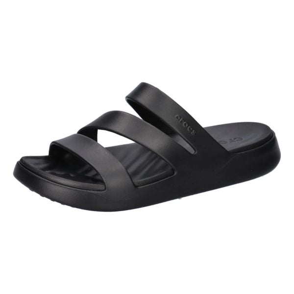 Klapki damskie Crocs Getaway Strappy. Czarne klapki Crocs, bez wzorów, z materiału, bez obcasa, bez zapięcia. Za 256.00 zł.