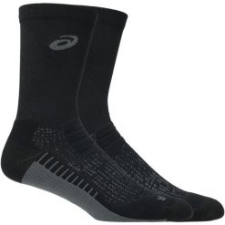 Skarpetki sportowe dla dorosłych Performance Run Crew Sock. Czarne skarpetki ASICS, bez wzorów, z elastanu. Za 89.99 zł.