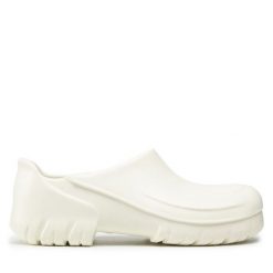 Klapki Birkenstock. Białe klapki Birkenstock, bez wzorów, bez obcasa, bez zapięcia. Za 199.99 zł.