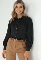 Czarna Koszula z Koronkowymi Wstawkami Honne. Czarne koszule Born2be, m, bez wzorów, z koronki, klasyczne, bez kołnierzyka, bez ramiączek. W wyprzedaży za 135.99 zł.