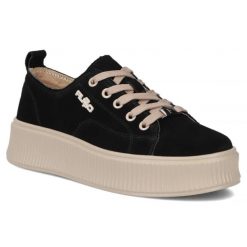 Skórzane półbuty sneakersy na platformie czarne Filippo DP6122. Czarne półbuty wsuwane Filippo, bez wzorów, ze skóry, sportowe, bez obcasa, na platformie. Za 199.99 zł.
