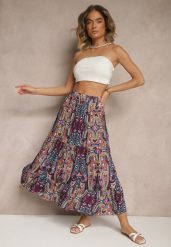 Fioletowa Spódnica z Wiskozy Ozdobiona Motywem Paisley Ellivae. Fioletowe spódnice Renee, na co dzień, l, bez wzorów, z wiskozy, eleganckie, midi, proste. W wyprzedaży za 39.99 zł.
