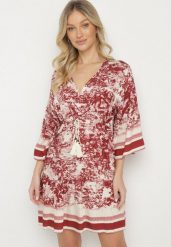 Czerwona Rozkloszowana Sukienka z Wiskozą i Bawełną Ozdobiona Frędzlami Oralline. Czerwone sukienki Born2be, na co dzień, s, z aplikacjami, z bawełny, eleganckie, bez kołnierzyka, bez ramiączek, mini, rozkloszowane. Za 99.99 zł.