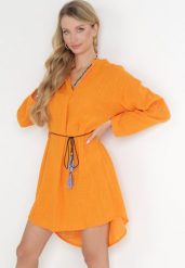 Pomarańczowa Bawełniana Sukienka Oversize z Ozdobnym Sznurkiem Eirenthea. Brązowe sukienki Born2be, na co dzień, l, bez wzorów, z bawełny, bez kołnierzyka, bez ramiączek, oversize. W wyprzedaży za 118.99 zł.