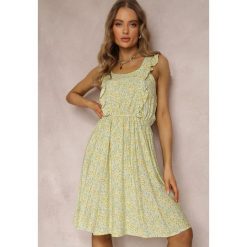 Żółto-Zielona Sukienka Endanassa. Żółte sukienki Renee, l, bez wzorów, bez kołnierzyka, bez ramiączek. W wyprzedaży za 47.99 zł.