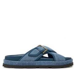 Klapki Pollini. Niebieskie klapki Pollini, bez wzorów, bez obcasa, bez zapięcia. Za 1,639.00 zł.