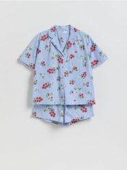 Dwuczęściowa piżama we wzory - niebieski. Niebieskie piżamy Reserved, l, bez wzorów, z wiskozy, bez kołnierzyka, bez ramiączek. Za 129.99 zł.