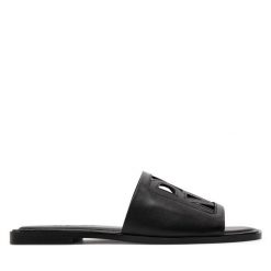 Klapki DKNY. Czarne klapki DKNY, bez wzorów, bez obcasa, bez zapięcia. Za 499.99 zł.