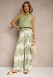 Zielone Spodnie z Wiskozy o Szerokim Kroju High Waist ze Wzorem Boho Neolissea. Zielone jeansy Renee, na lato, l, bez wzorów, z jeansu, boho, z podwyższonym stanem. W wyprzedaży za 29.99 zł.