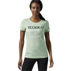 Koszulka treningowa damska Reebok AO0891. Zielone t-shirty sportowe Reebok, l, bez wzorów, z materiału, bez ramiączek, do biegania. Za 125.00 zł.