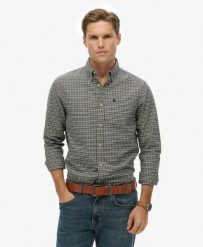 Superdry Koszula Premium Check Oxford z 100% bawełny organicznej — Charcoal. Szare koszule Superdry, l, bez wzorów, z bawełny, vintage, bez kołnierzyka, bez ramiączek. Za 280.80 zł.