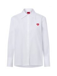 HUGO Damska bluzka koszulowa - Erselia Kobiety Bawełna biały jednolity, 38. Białe bluzki Hugo, z aplikacjami, z bawełny, klasyczne, bez kołnierzyka, bez ramiączek. Za 599.95 zł.