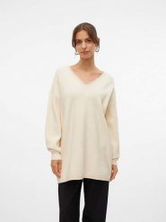 Vero Moda Sweter "Gold" w kolorze kremowym rozmiar: S. Brązowe swetry Vero Moda, s, bez wzorów, ze splotem, bez ramiączek. Za 96.83 zł.