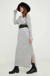 Answear Lab sukienka z domieszką wełny kolor szary maxi oversize. Szare sukienki Answear Lab, m, bez wzorów, z wełny, bez kołnierzyka, bez ramiączek, maxi, oversize. Za 259.99 zł.