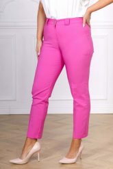 Eleganckie różowe spodnie cygaretki Inez XXL OVERSIZE. Czerwone chinosy Moda Size Plus Iwanek, s, bez wzorów, z bawełny, biznesowe, krótkie. Za 199.90 zł.