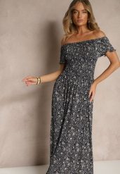 Granatowa Kwiatowa Sukienka z Bufiastymi Rękawami Lumorelle. Niebieskie sukienki Renee, na co dzień, m, bez wzorów, eleganckie, bez kołnierzyka, bez ramiączek, maxi. W wyprzedaży za 55.99 zł.