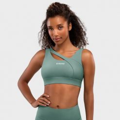 Stanik sportowy fitness damski - Wysokie wsparcie Cross Green. Zielone biustonosze sportowe SIROKO, bez wzorów, z nylonu, na fitness i siłownię. W wyprzedaży za 126.00 zł.