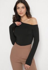 Czarna Asymetryczna Bluzka z Wiskozą Tatireth. Czarne bluzki Born2be, l, bez wzorów, z jeansu, eleganckie, z asymetrycznym kołnierzem, bez ramiączek. W wyprzedaży za 76.49 zł.
