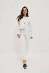 Spodnie mom fit z wysokim stanem. Jeansy MOODO, xs, bez wzorów, z bawełny, z podwyższonym stanem. W wyprzedaży za 55.99 zł.