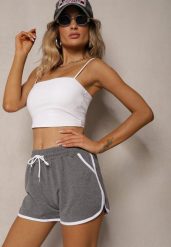 Ciemnoszare Szorty Dresowe z Dodatkiem Bawełny High Waist Wykończone Lamówką Mivorina. Szare szorty Renee, bez wzorów, z bawełny, eleganckie. W wyprzedaży za 27.99 zł.
