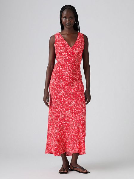 Levi's Sukienka w kolorze czerwono-białym rozmiar: L. Czerwone sukienki Levi's, l, bez wzorów, z wiskozy, bez kołnierzyka, bez ramiączek, maxi. Za 127.05 zł.