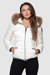 BLAUER Damska kurtka puchowa z kapturem w kolorze ecru. Białe kurtki Blauer USA, l, bez wzorów, z futra, z kapturem. W wyprzedaży za 1,319.99 zł.
