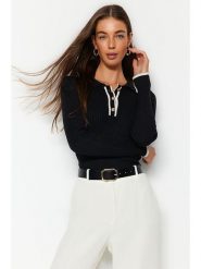 Trendyol Sweter w kolorze czarnym rozmiar: L. Czarne swetry Trendyol, l, bez wzorów, prążkowane, bez ramiączek. Za 98.95 zł.