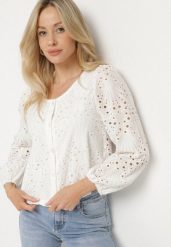 Biała Haftowana Koszula z Bawełny Fonarose. Białe koszule Born2be, l, bez wzorów, z bawełny, eleganckie, bez kołnierzyka, bez ramiączek. Za 119.99 zł.