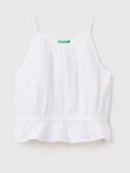 Benetton Top w kolorze białym rozmiar: 122. Białe topy Benetton, bez wzorów, z bawełny, bez kołnierzyka, bez ramiączek. Za 71.45 zł.
