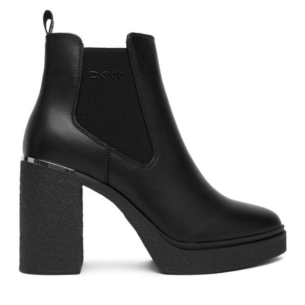 Botki DKNY. Czarne botki DKNY, bez wzorów, bez obcasa, na słupku, bez zapięcia. Za 489.99 zł.