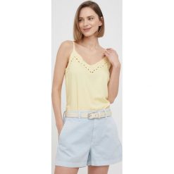 Pepe Jeans bluzka MARGA damska kolor żółty gładka. Żółte bluzki Pepe Jeans, l, bez wzorów, z jeansu, bez kołnierzyka, bez ramiączek. Za 259.99 zł.