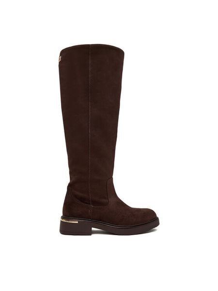 Nine West Kozaki CEO-LB205652-7B Brązowy. Brązowe kozaki Nine West, bez wzorów, z materiału, bez obcasa, na płaskiej podeszwie, bez zapięcia. Za 299.99 zł.