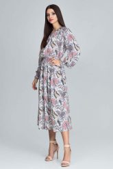 Stylowa Sukienka w Barwny Deseń z Bufiastym Rękawem - Wzór 79. Niebieskie sukienki Figl, m, bez wzorów, z elastanu, eleganckie, bez kołnierzyka, bez ramiączek. Za 299.00 zł.