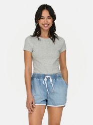 ONLY T-Shirt Elina 15320229 Szary Slim Fit. Szare t-shirty ONLY, l, bez wzorów, z bawełny, bez kołnierzyka, bez ramiączek. Za 39.99 zł.