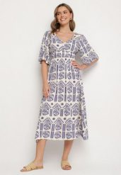Niebiesko-Kremowa Sukienka Wiskozowa Rozkloszowana z Odkrytymi Plecami w Print Boho Turaisa. Niebieskie sukienki Born2be, na co dzień, l, bez wzorów, z wiskozy, boho, bez kołnierzyka, bez ramiączek, midi, proste. W wyprzedaży za 63.74 zł.