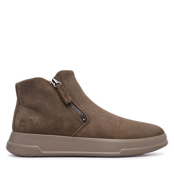 Botki ECCO. Brązowe botki ECCO, bez wzorów, bez obcasa, na płaskiej podeszwie, bez zapięcia. Za 579.99 zł.