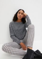 Sweter melanżowy z okrągłym dekoltem. Zielone swetry bonprix, bez wzorów, z dzianiny, bez ramiączek. Za 64.99 zł.