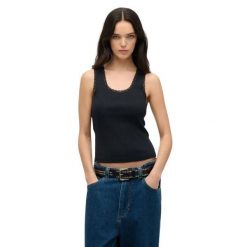 Tank top z koronkowym wykończeniem dla kobiet Superdry Vintage. Niebieskie topy Superdry, bez wzorów, z koronki, vintage, bez kołnierzyka, bez ramiączek. Za 100.45 zł.