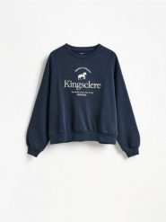 Bluza z haftem - granatowy. Niebieskie bluzy bez kaptura Reserved, l, bez wzorów, z bawełny, bez kaptura. Za 99.99 zł.