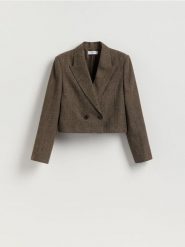 Krótka marynarka - brązowy. Brązowe marynarki i żakiety Reserved, l, bez wzorów, z tkaniny, bez ramiączek. Za 229.99 zł.