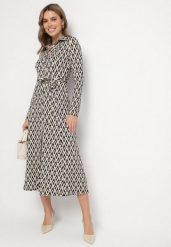 Czarna Sukienka Koszulowa z Wiskozą i Paskiem w Geometryczny Wzór Erilvessa. Czarne sukienki Born2be, na co dzień, l, bez wzorów, z wiskozy, eleganckie, bez kołnierzyka, bez ramiączek, midi, koszulowe. W wyprzedaży za 161.49 zł.