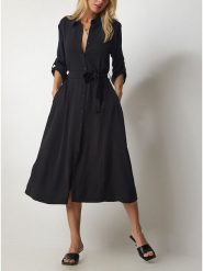 LA Angels Sukienka w kolorze czarnym rozmiar: M. Czarne sukienki LA Angels, na co dzień, m, bez wzorów, z tkaniny, bez kołnierzyka, bez ramiączek, midi, proste. Za 165.99 zł.