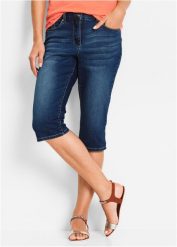 Bermudy ze stretchem i wygodnym paskiem. Niebieskie jeansy bonprix, bez wzorów, z jeansu. Za 109.99 zł.