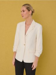 Marynarka z domieszką lnu - kremowy. Białe marynarki i żakiety Sinsay, l, bez wzorów, bez ramiączek. Za 69.99 zł.