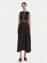 ICONA Sukienka letnia RP5LE007 Czarny Regular Fit. Czarne sukienki ICONA, bez wzorów, ze lnu, bez kołnierzyka, bez ramiączek. Za 689.99 zł.